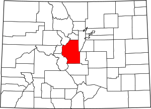 Map of Colorado highlighting Park County