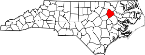 Map of North Carolina highlighting Edgecombe County