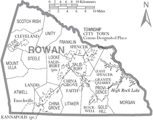 Map of Rowan County North Carolina With Municipal and Township Labels