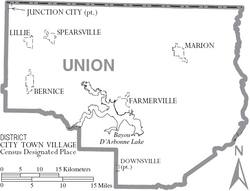 Map of Union Parish Louisiana With Municipal Labels