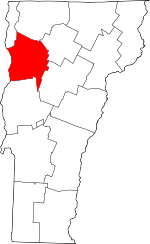 Map of Vermont highlighting Chittenden County