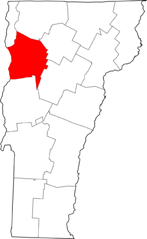 Map of Vermont highlighting Chittenden County