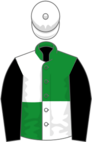 Green and white (quartered), black sleeves, white cap
