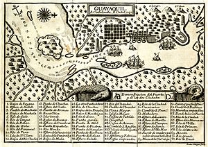 Plano de Guayaquil en 1741, grabado por Paulus Minguet - AHG