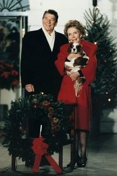 Reagans with dog during Christmas