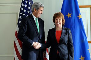 Secretary Kerry Shakes Hands With EU High Representative Ashton Before Meeting in Munich (12252836383)