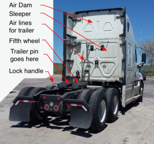 Semi-tractor rear labeled