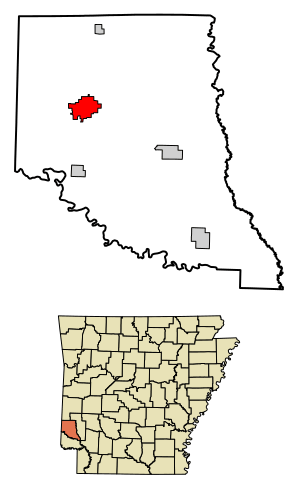 Location of De Queen in Sevier County, Arkansas.