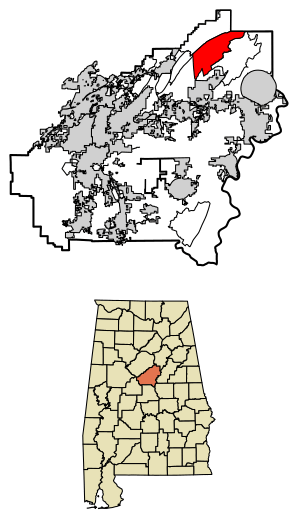 Location of Vandiver in Shelby County, Alabama.