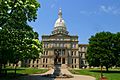 The Michigan Capitol Building with the Catalpa Tree in Blossom