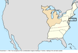 Map of the change to the United States in central North America on November 1, 1784