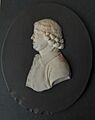 Black & white bassalt pottery portrait medallion of Josiah Wedgewood sculpted by William Hackwood, C.1800. Lot 95 Hannams 22.Oct 2024