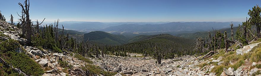 Panoramic view SW from near the summit.