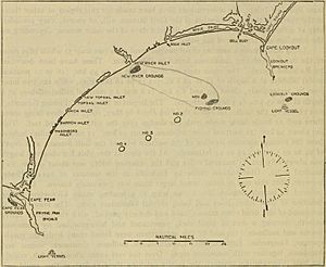 FMIB 47831 Location of known 'fishing grounds,' mostly submerged coral reefs, offshore from the region of Beaufort, NC (From Radcliffe