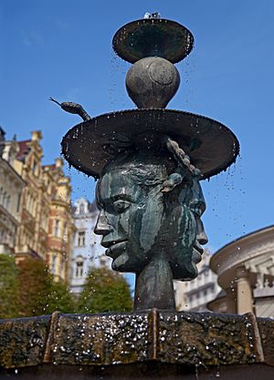 Fountain near the Market Colonnade. Karlovy Vary, Czech Republic