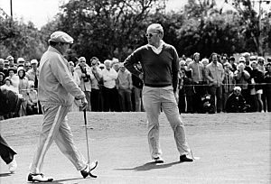 Gerald Ford playing golf with Jackie Gleason at the Lago Mar County Club- Fort Lauderdale, Florida