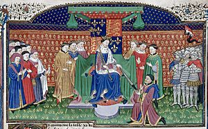 Henry VI enthroned - British Library Royal MS 15 E vi f405r (detail)