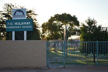 F.O. Holaway Elementary School front sign and part of playground