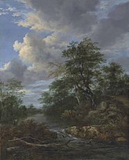 Jacob van Ruisdael - A wooded river landscape with a family at rest on a track d5857565x