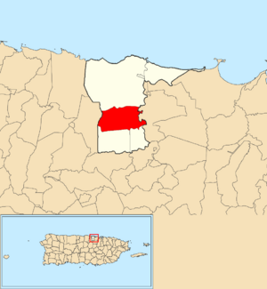 Location of Maguayo within the municipality of Dorado shown in red