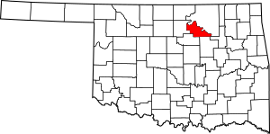 Map of Oklahoma highlighting Pawnee County