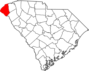 Map of South Carolina highlighting Oconee County