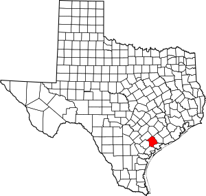 Map of Texas highlighting Victoria County