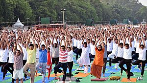 People participating in the rehearsal ahead of the Prime Minister’s event on the International Day of Yoga 2018, at the Forest Research Institute, in Dehradun, Uttarakhand on June 19, 2018 (7)