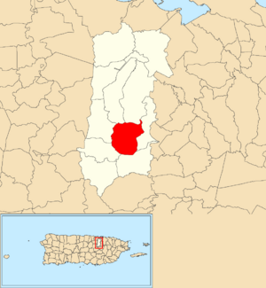 Location of Santa Olaya within the municipality of Bayamón shown in red