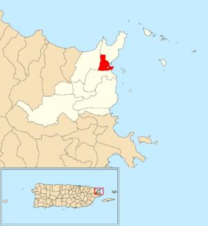Location of Sardinera within the municipality of Fajardo shown in red