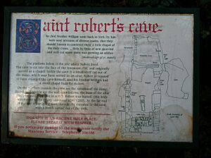 Sign at St Robert's Cave