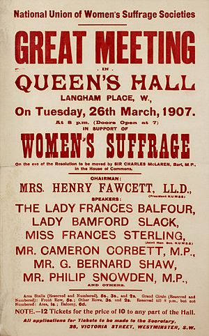 Suffrage meetings and events- National Union of Women's Suffrage Societies Great Meeting In Queen's Hall26 Mar 1907 (22677927727)