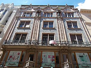 Thonet house (1888), glazed ceramics facade, Váci Street, 2017 Budapest