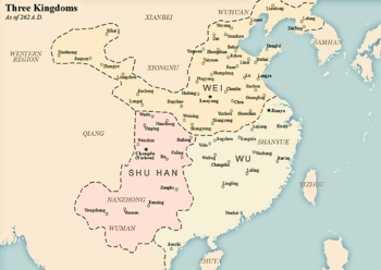 The territories of Wu (in light greenish grey), as of 262 A.D.