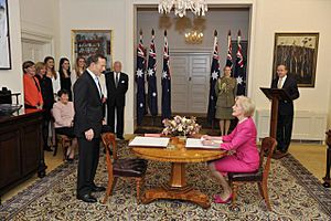 Tony Abbott being sworn in by Quentin Bryce (1)