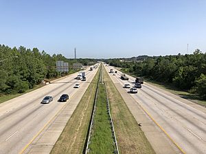 2019-07-25 10 11 16 View north along Interstate 97 (Robert Crain Highway) from the overpass for Benfield Boulevard on the edge of Gambrills and Severna Park in Anne Arundel County, Maryland