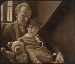 A. A. Milne with his son Christopher Robin Milne and Pooh Bear - Howard Coster - NPG P715