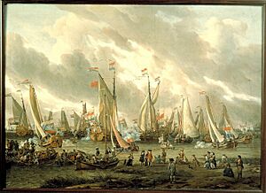 Abraham Storck - Spiegelgevecht op het IJ ter ere van het bezoek van tsaar Peter de Grote van Rusland, 1 september 1697 - A.0280 - Het Scheepvaartmuseum