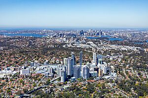 Aerial View Chatswood to Sydney CBD