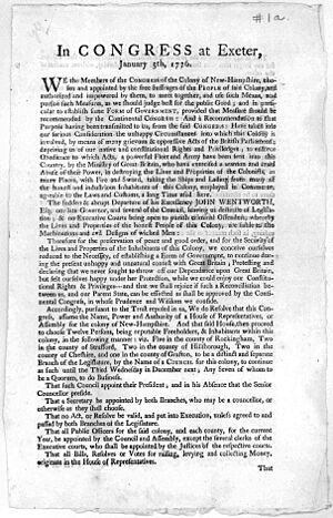 Broadside In Congress at Exeter 1776