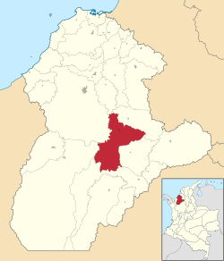 Location of the municipality and town of Planeta Rica in the Córdoba Department of Colombia