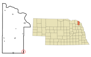 Location of Emerson within Dixon County and Nebraska