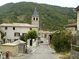 The church and surroundings in Roquefeuil