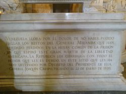 Epitafio de Francisco de Miranda en el Panteon