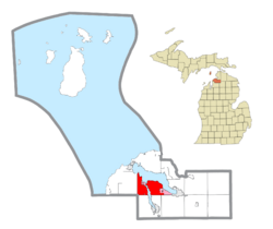 Location within Charlevoix County and the administered communities of Ironton (1) and Advance (2)