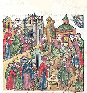Facial Chronicle - b.03, p.005 - Elkanah with wives at sacrifice