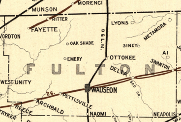 Fulton county on an 1898 Ohio railroad map