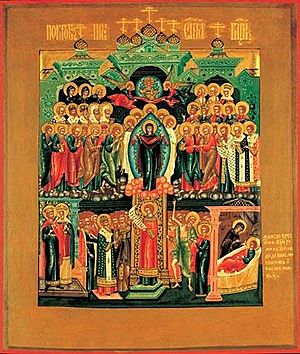Icon 02041 Pokrov. Ikona. XIX v. Rossiya