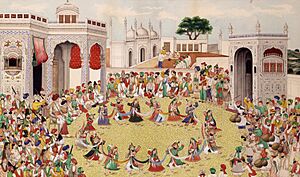 Maharajah Sher Singh receiving Dost Muhammad Khan-Amir of Kabul in Lahore, Punjab, circa 1850 painting