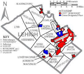 Map of Lehigh County Pennsylvania With Municipal and Township Labels